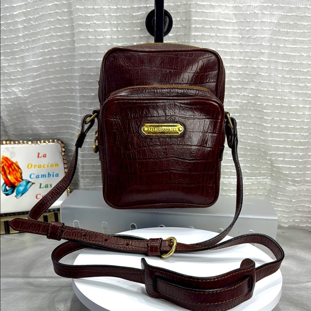 (X1) TOSCANO Brown Leather Crossbody Bag, small vintage, adjustable strap